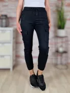 Gumis derekú, megkötős, pamut, fekete cargo nadrág XS-XL-ig