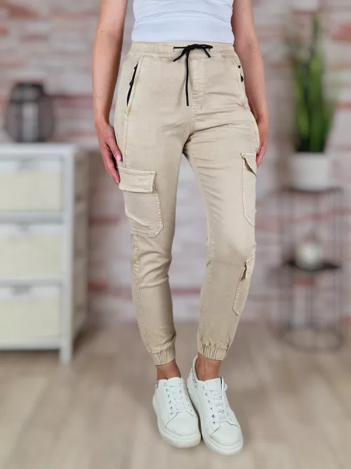 Gumis derekú, megkötős, pamut cargo nadrág XS-XL-ig