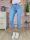 Mom fit fazonú, öves, világoskék farmernadrág XS-XL-ig