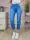 Mom fit fazonú, öves, kék farmernadrág S-XXL-ig