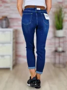 Mom fit fazonú, öves, sötétkék farmernadrág XS-XL-ig