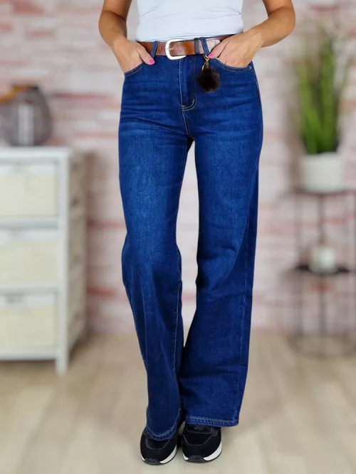 Öves, bő és hosszú szárú (wide leg) sötétkék farmernadrág XS-XL-ig