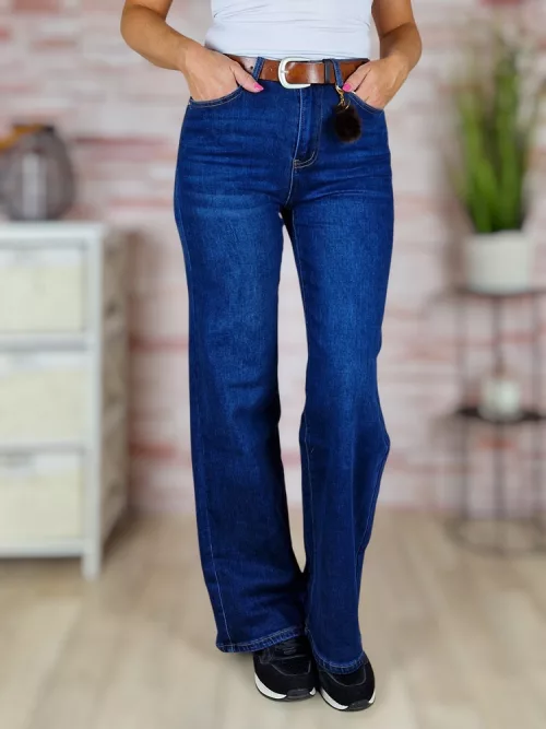 Öves, bő és hosszú szárú (wide leg) sötétkék farmernadrág XS-XL-ig