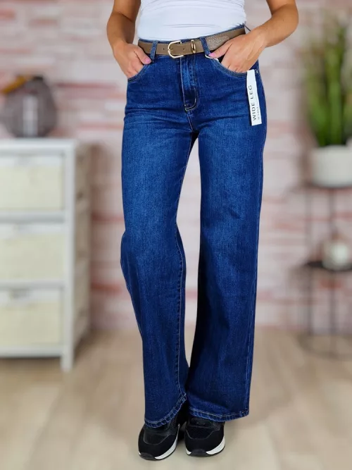 Öves, bő és hosszú szárú (wide leg) sötétkék farmernadrág XS-XL-ig