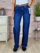 Öves, bő és hosszú szárú (wide leg) sötétkék farmernadrág XS-XL-ig