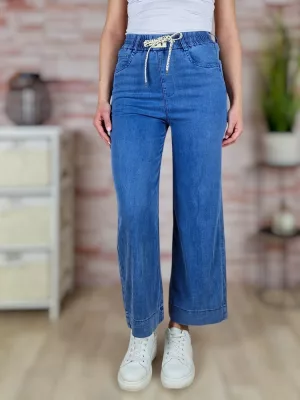   Gumis derekú, bő szárú, puha lyocell anyagú farmerhatású nadrág S-XXL-ig