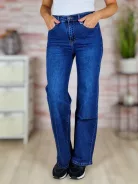 Bő és hosszú szárú (wide leg), gumis derekú, sötétkék farmernadrág XS-XL-ig