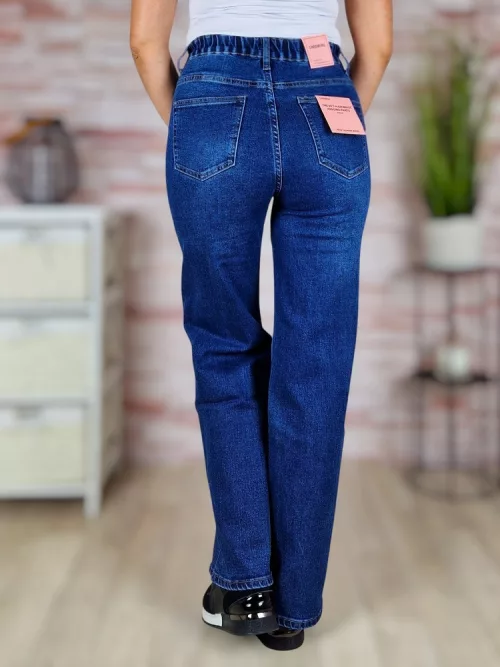 Bő és hosszú szárú (wide leg), gumis derekú, sötétkék farmernadrág XS-XL-ig