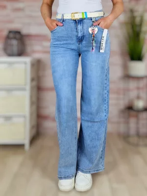   Öves, bő és hosszú szárú (wide leg) kék farmernadrág S-XXL-ig