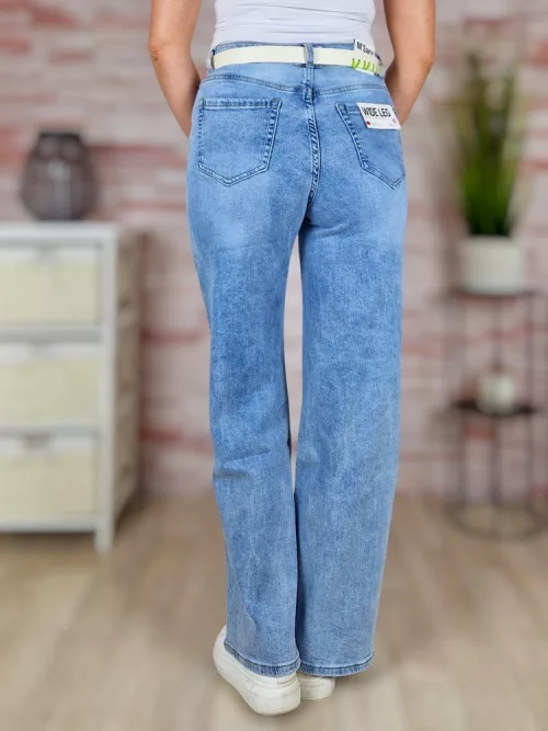 Öves, bő és hosszú szárú (wide leg) kék farmernadrág S-XXL-ig