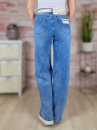 Öves, bő és hosszú szárú (wide leg) kék farmernadrág XS-XL-ig