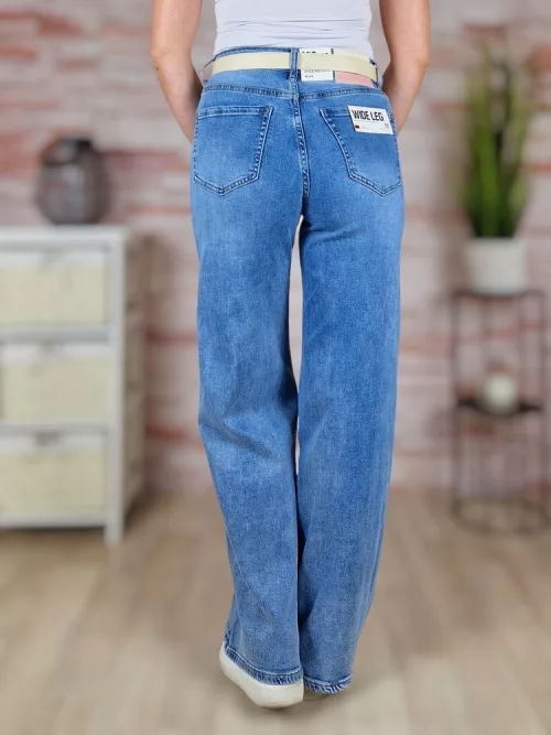 Öves, bő és hosszú szárú (wide leg) kék farmernadrág XS-XL-ig