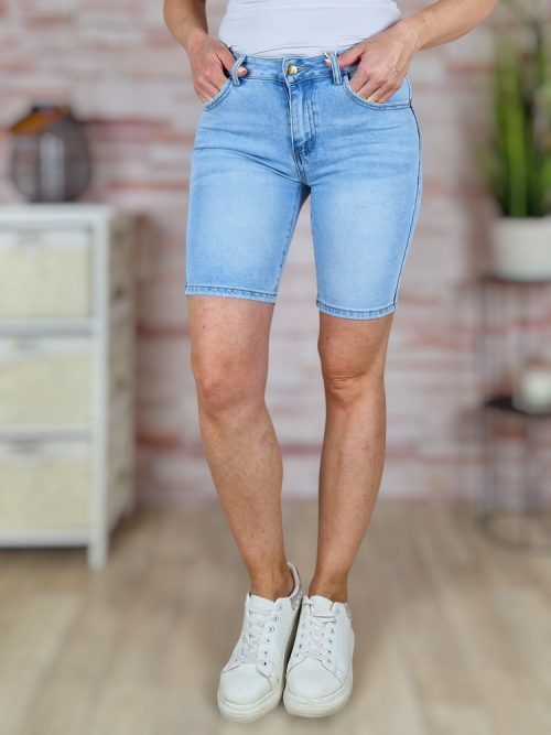Koptatott fazonú, zsebes, világoskék farmer rövidnadrág XS-XL-ig