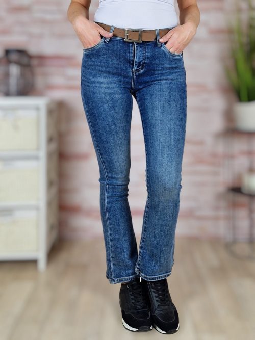 Bő szárú, öves, sötétkék farmernadrág XS-XL-ig