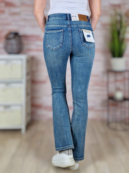 Bővülő szárú (trapéz), zsebes, kék farmernadrág XS-XL-ig