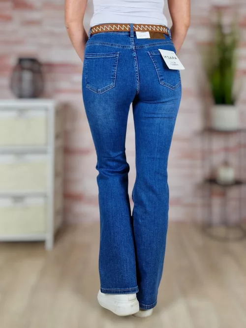 Bővülő (trapéz) szárú, öves, kék farmernadrág S-XXL-ig
