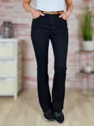 Bővülő szárú, öves, magas derekú, fekete trapéznadrág S-XXL-ig