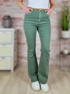 Bővülő szárú, öves, magas derekú, khaki trapéznadrág S-XXL-ig
