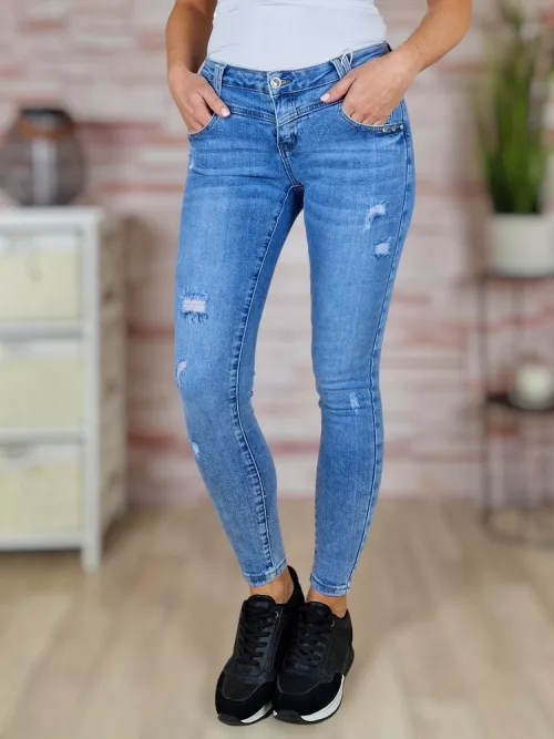 Köves díszítésű, zsebes, kék csípő farmernadrág XS-XL-ig