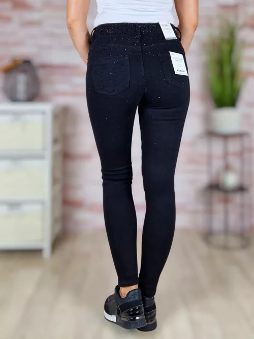Köves díszítésű, push-up, fekete farmernadrág XS-XL-ig