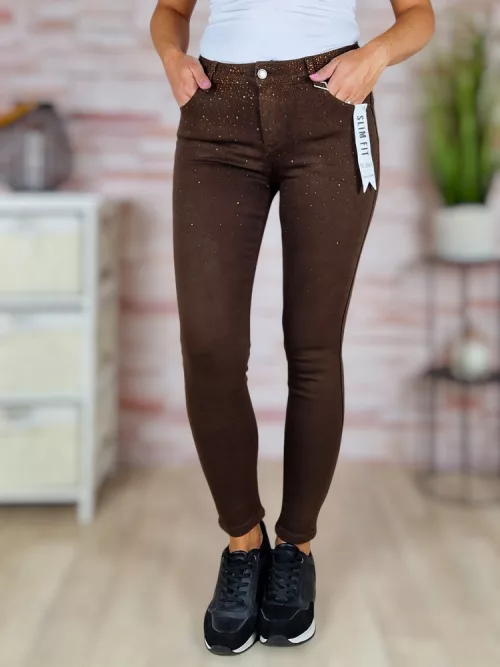 Köves díszítésű, push-up, sötétbarna farmernadrág XS-XL-ig
