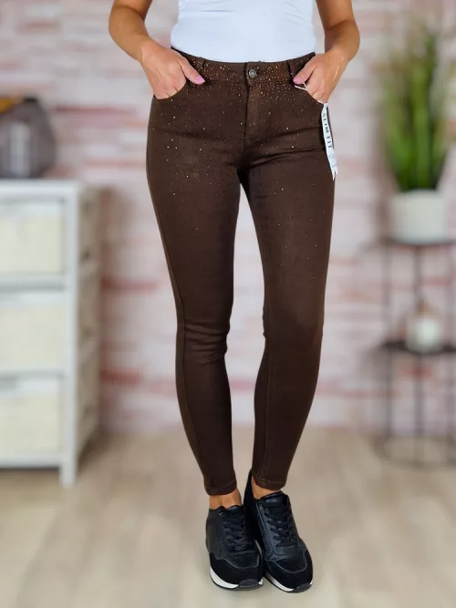 Köves díszítésű, push-up, sötétbarna farmernadrág XS-XL-ig