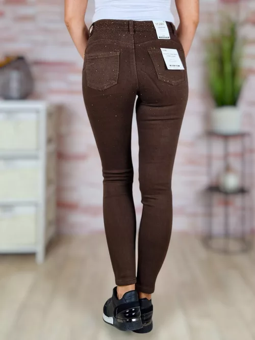 Köves díszítésű, push-up, sötétbarna farmernadrág XS-XL-ig