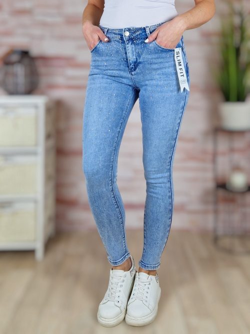 Strasszos díszítésű, push-up, világoskék farmernadrág XS-XL-ig