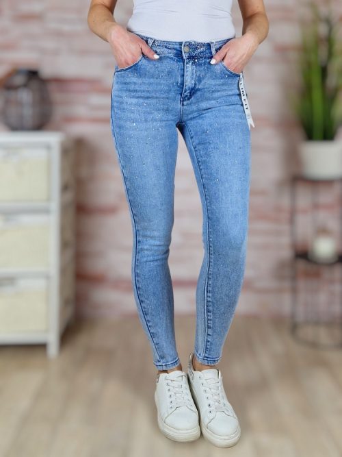 Strasszos díszítésű, push-up, világoskék farmernadrág XS-XL-ig