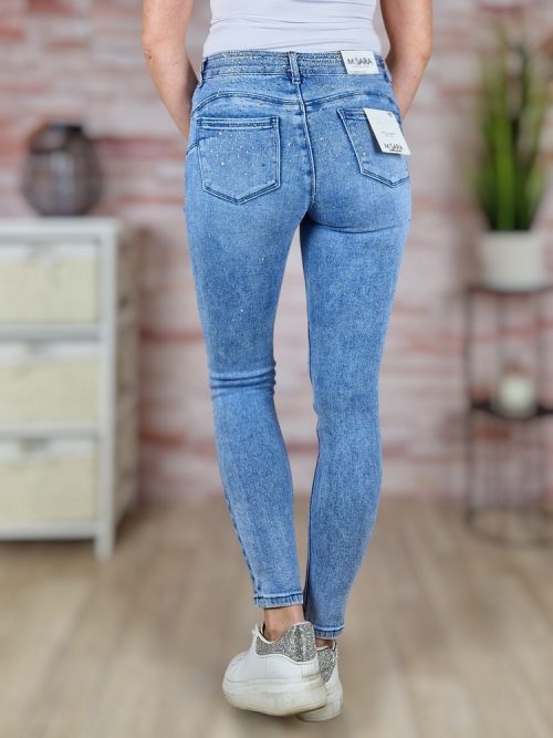 Strasszos díszítésű, push-up, világoskék farmernadrág XS-XL-ig