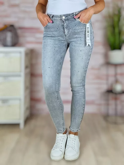 Köves díszítésű, push-up, világoszürke farmernadrág XS-XL-ig