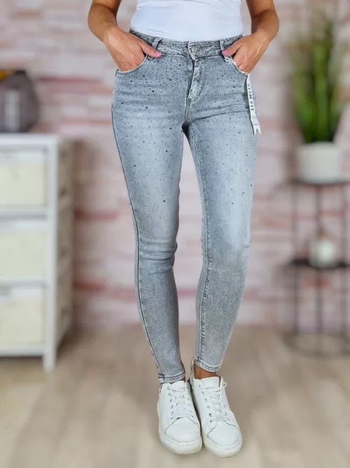 Köves díszítésű, push-up, világoszürke farmernadrág XS-XL-ig