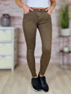Push-up, csőszárú, pamut, sötétbarna öves nadrág XS-XL-ig