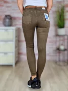 Push-up, csőszárú, pamut, sötétbarna öves nadrág XS-XL-ig