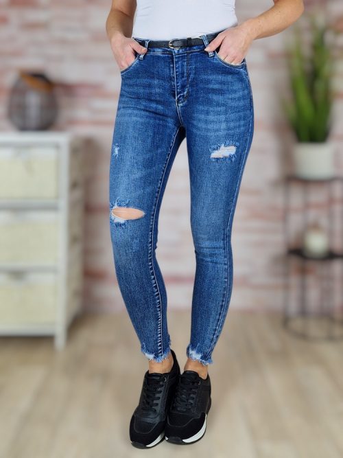 Skinny, szaggatott, kék farmernadrág 26-32-ig