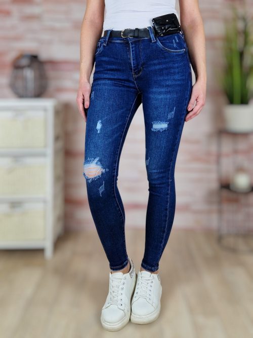 Öves, szaggatott, push-up, sötétkék farmernadrág XS-XL-ig