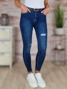 Öves, szaggatott, skinny, sötétkék farmernadrág XS-XL-ig