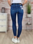 Öves, szaggatott, skinny, sötétkék farmernadrág XS-XL-ig