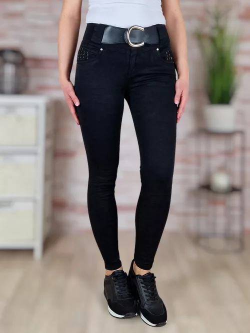Széles öves, csőszárú, fekete skinny nadrág XS-XL-ig