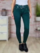 Széles öves, csőszárú, sötétzöld skinny nadrág XS-XL-ig