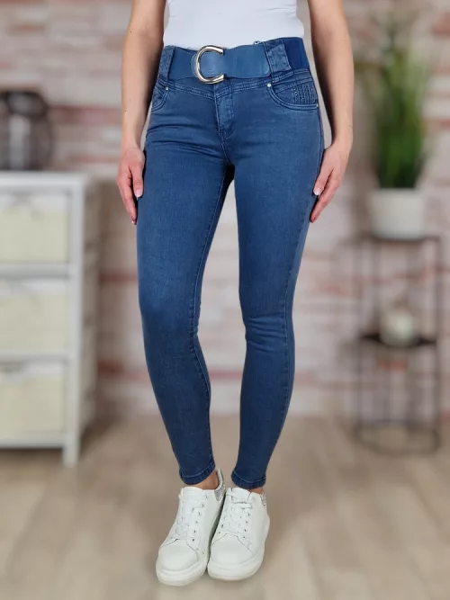 Széles öves, csőszárú, farmerkék skinny nadrág XS-XL-ig