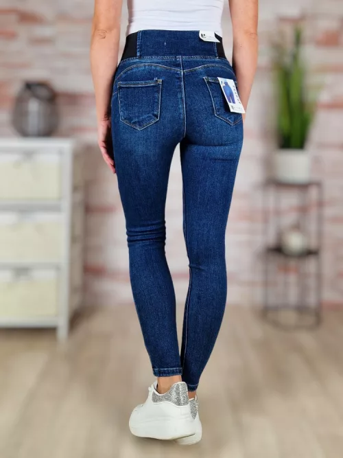 Push-up, magas és széles gumis derekú, kék farmernadrág XS-XL-ig