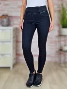Push-up, magas és széles gumis derekú, fekete farmernadrág XS-XL-ig