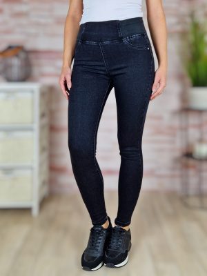   Push-up, magas és széles gumis derekú, fekete farmernadrág XS-XL-ig