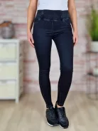 Push-up, magas és széles gumis derekú, fekete farmernadrág XS-XL-ig