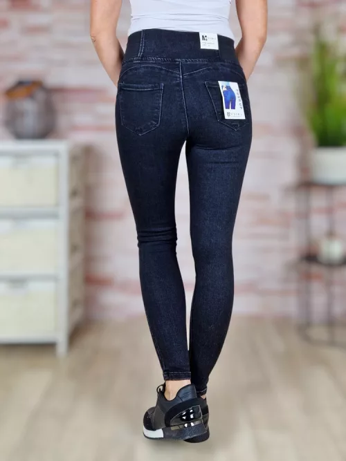 Push-up, magas és széles gumis derekú, fekete farmernadrág XS-XL-ig