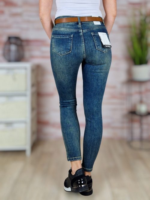 Öves, koptatott, kék farmernadrág XS-XL-ig