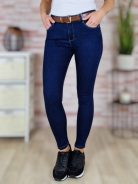 Öves, skinny, koptatott, sötétkék farmernadrág XS-XL-ig