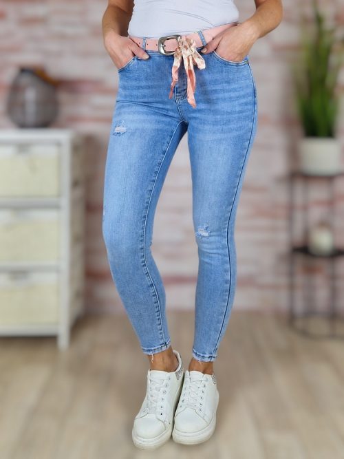 Push-up, szaggatott, öves, világoskék farmernadrág S-XXL-ig