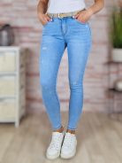 Skinny, szaggatott, öves, világoskék farmernadrág S-XXL-ig